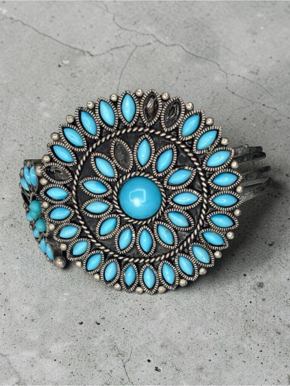 Bright Turquoise Floral Sunburst Cuff Bracelet